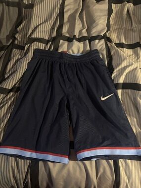 Nike Boys Navy Blue Athletic Shorts with Red and Light Blue Trim